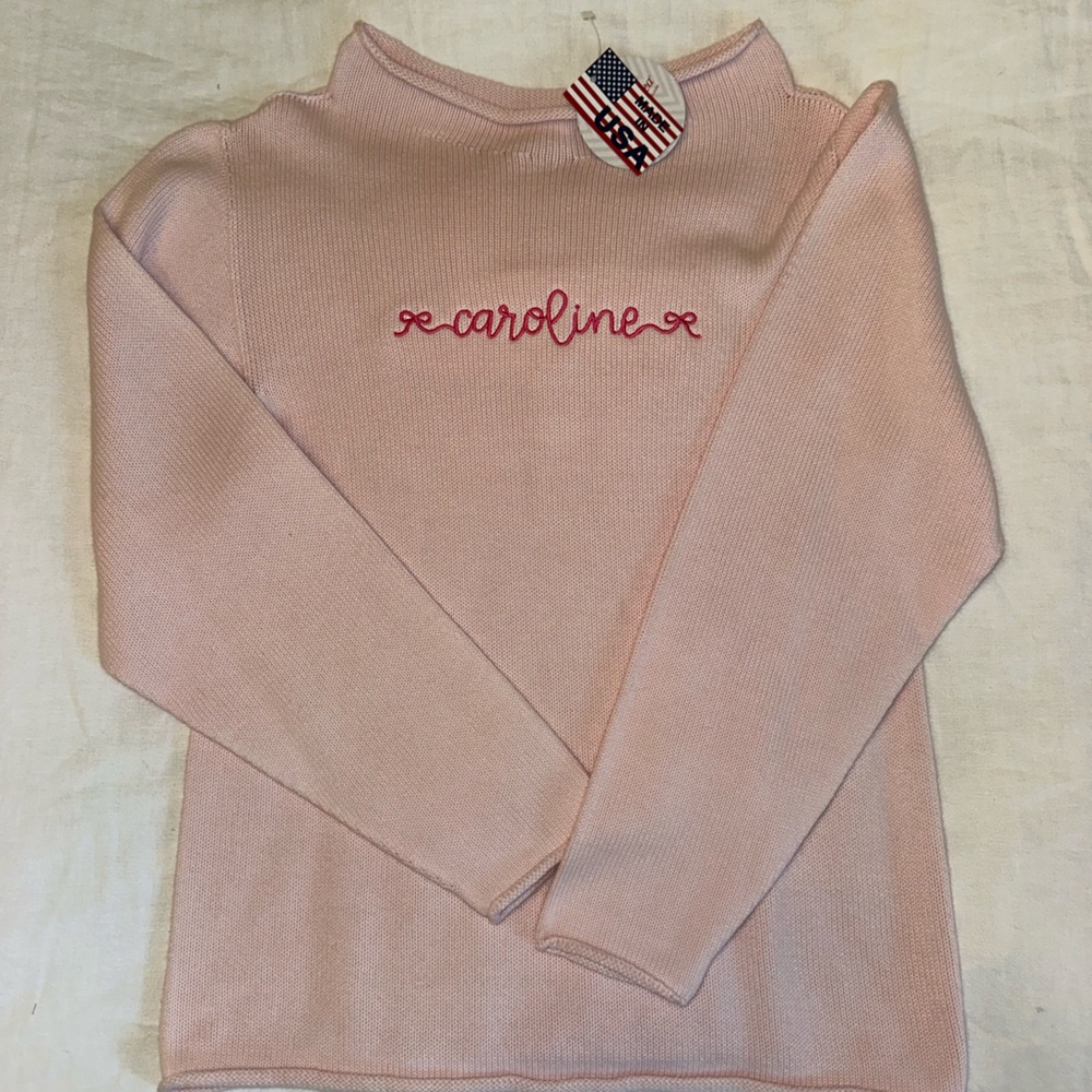 Girls light Pink roll neck embroidered Sweater